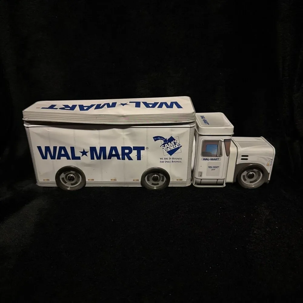 Vintage 2005 Walmart Sam’s Club Metal Semi Truck Tin Containers Wheels Roll